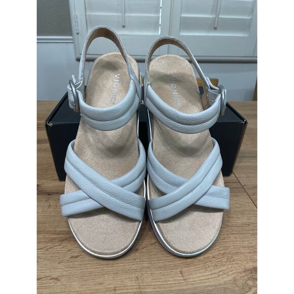 Vionic Reyna Vapor Leather Sandals Gray Size 8.5 NIB Slingback Wedge Slides - Picture 4 of 13